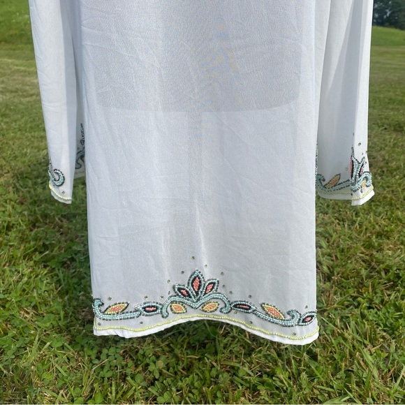 Nouveau Beach Sheer Embellished Beaded Cover Up Top L - Picture 3 of 6